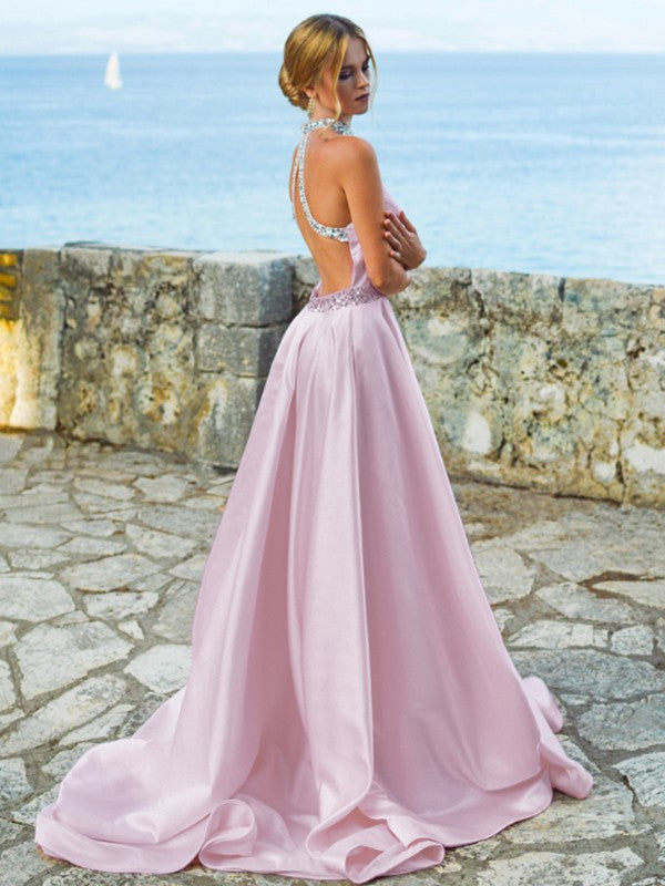 A-line skirt princess satin beaded sleeveless strapless skirt