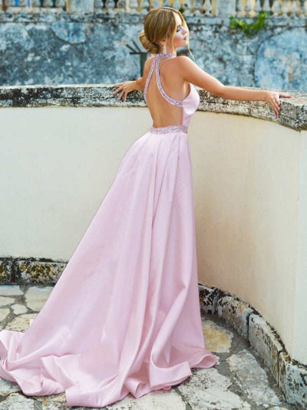 A-line skirt princess satin beaded sleeveless strapless skirt