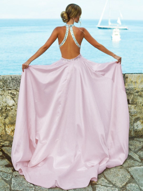 A-line skirt princess satin beaded sleeveless strapless skirt