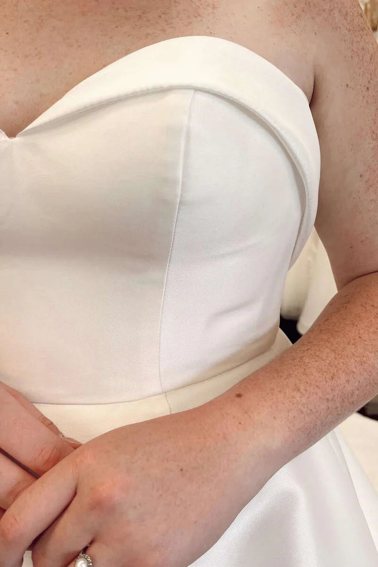 White Sweetheart A-Line Long Wedding Dress