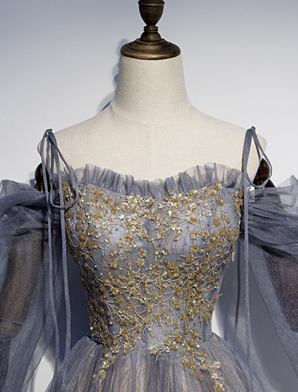 A-shaped ball sparkling elegant and noble dress wedding guests engaged ground length 3/4 long sleeves thin shoulder straps sequin embroidery thin gauze