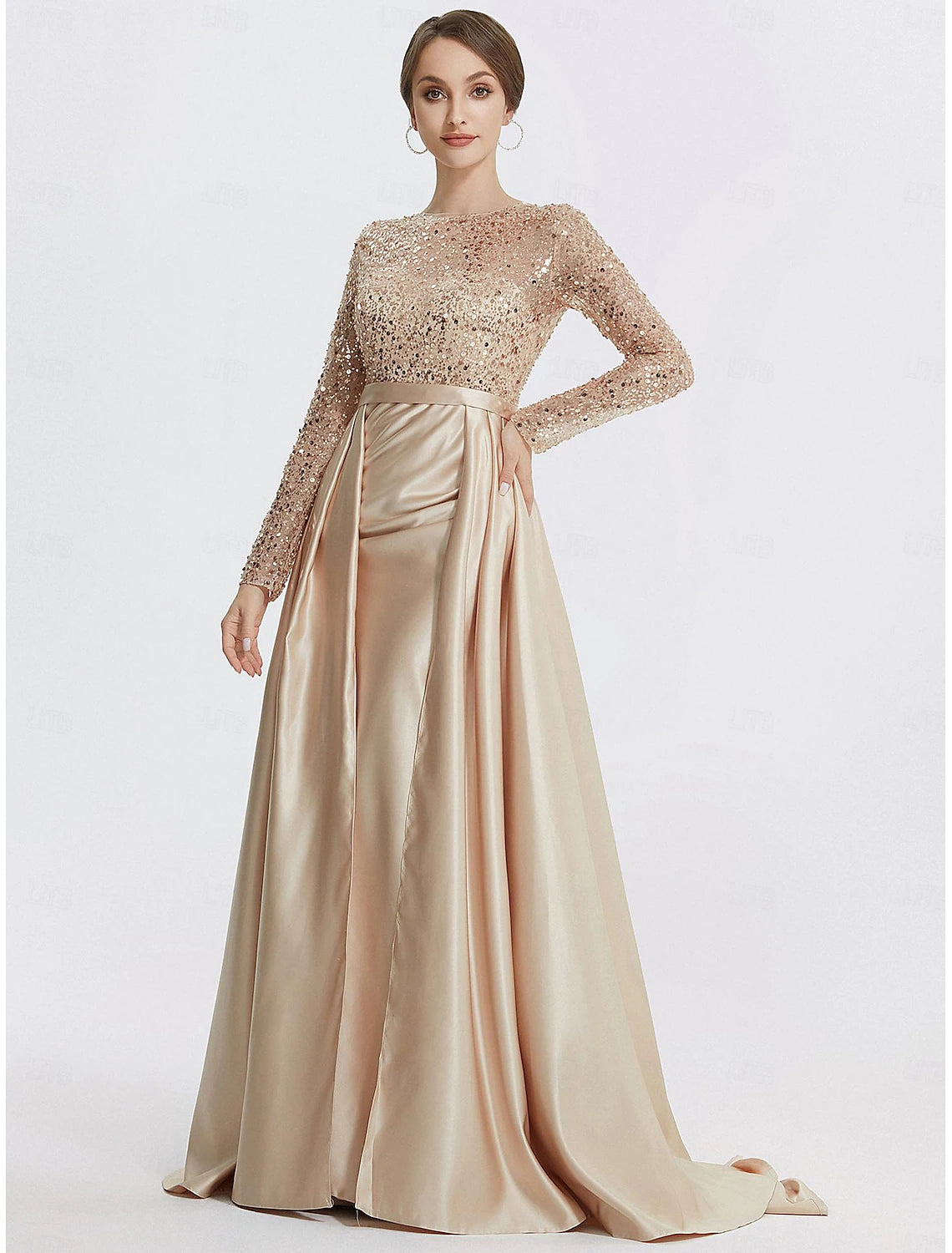 Mermaid Loudspeaker Evening Dress Formal Ball and Floor Long sleeved Jewelry Tie Sparkling Sequins