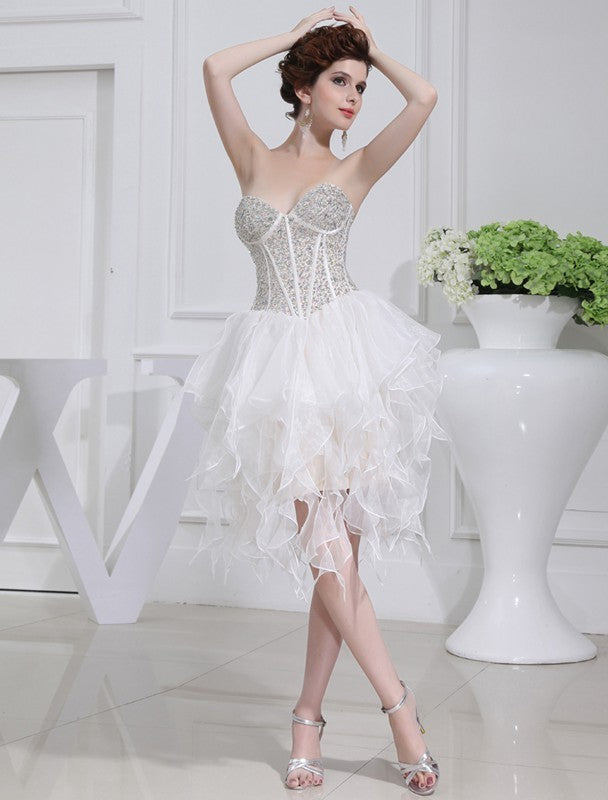 A-line Princess Beaded Beautiful Sleeveless Short organza Cocktail Dress