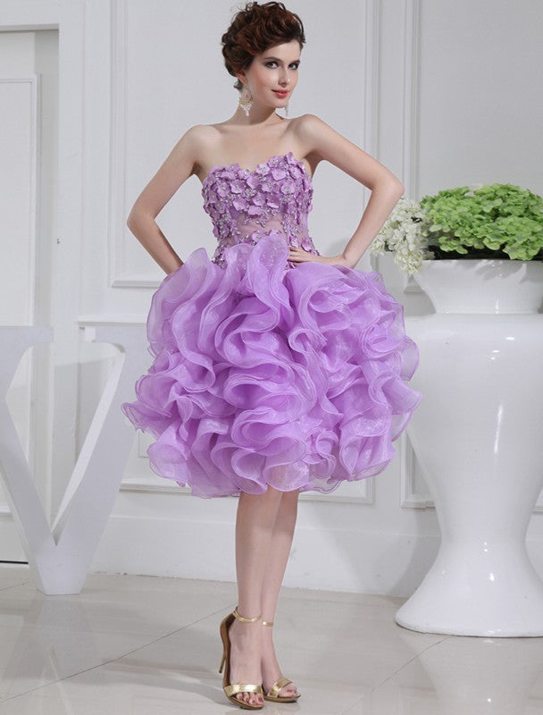 A-line Princess Beaded Sweetheart Sleeveless Organza Cocktail Homecoming Dress