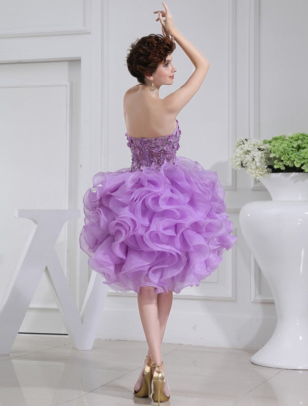 A-line Princess Beaded Sweetheart Sleeveless Organza Cocktail Homecoming Dress
