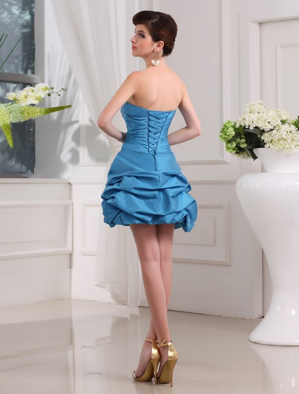 A-line Beaded Sleeveless Off Shoulder Taffeta Short Cocktail Party Dress