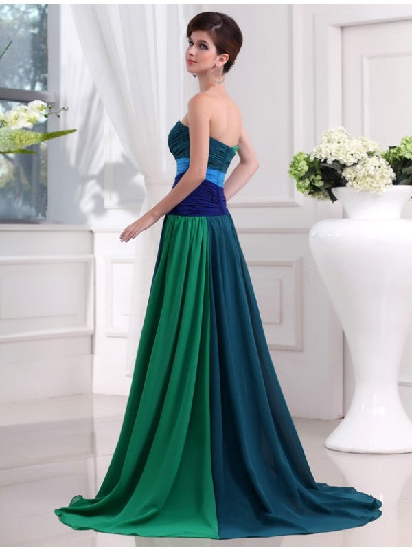 A-line elegant and sweet sleeveless beaded long chiffon dress