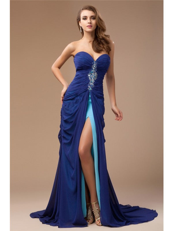 Elegant Sweetheart Beaded Sleeveless Chiffon Evening Party Dress