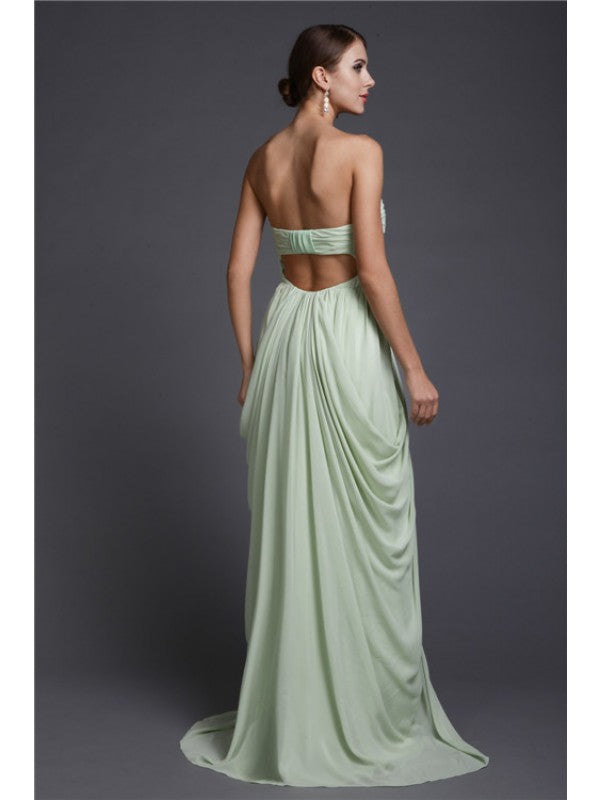 Sweet and sexy sleeveless long ruffled chiffon dress