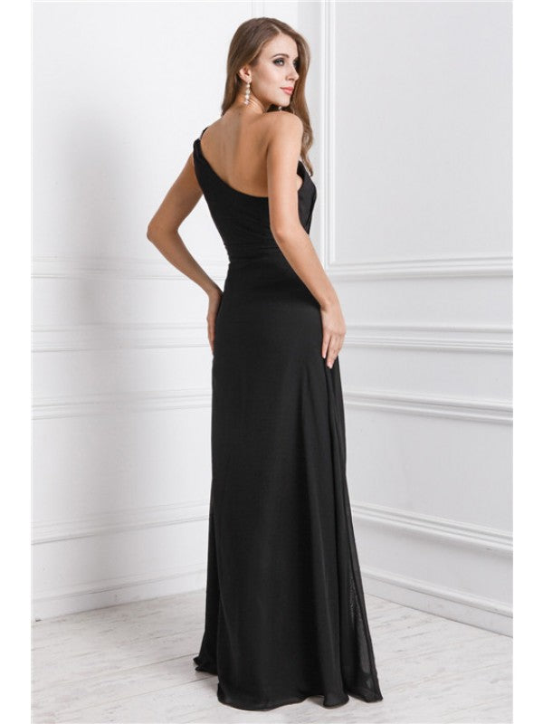 Sheath Pillar Sexy One Shoulder Sleeveless Beaded Dress