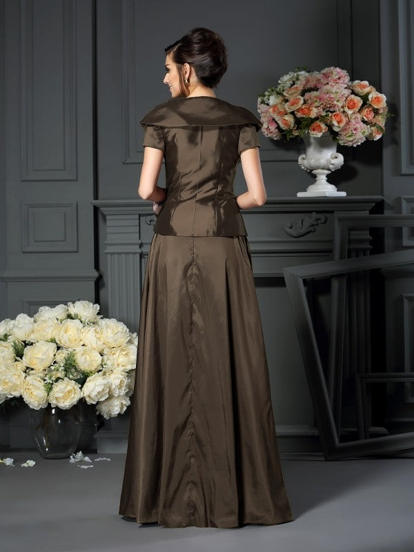 A-line Princess V-neck Bow Short Sleeve Long Dress Bride Mother Dress