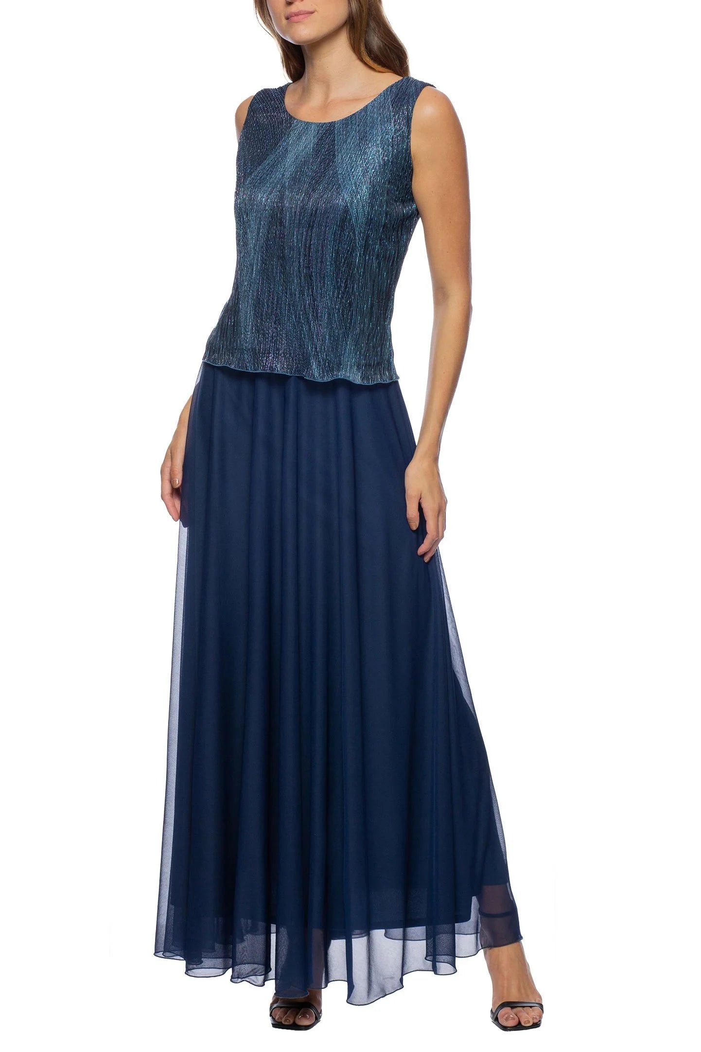 Neck Popover Zipper Back Metallic Top Chiffon Mother of the Bride Dresses with
