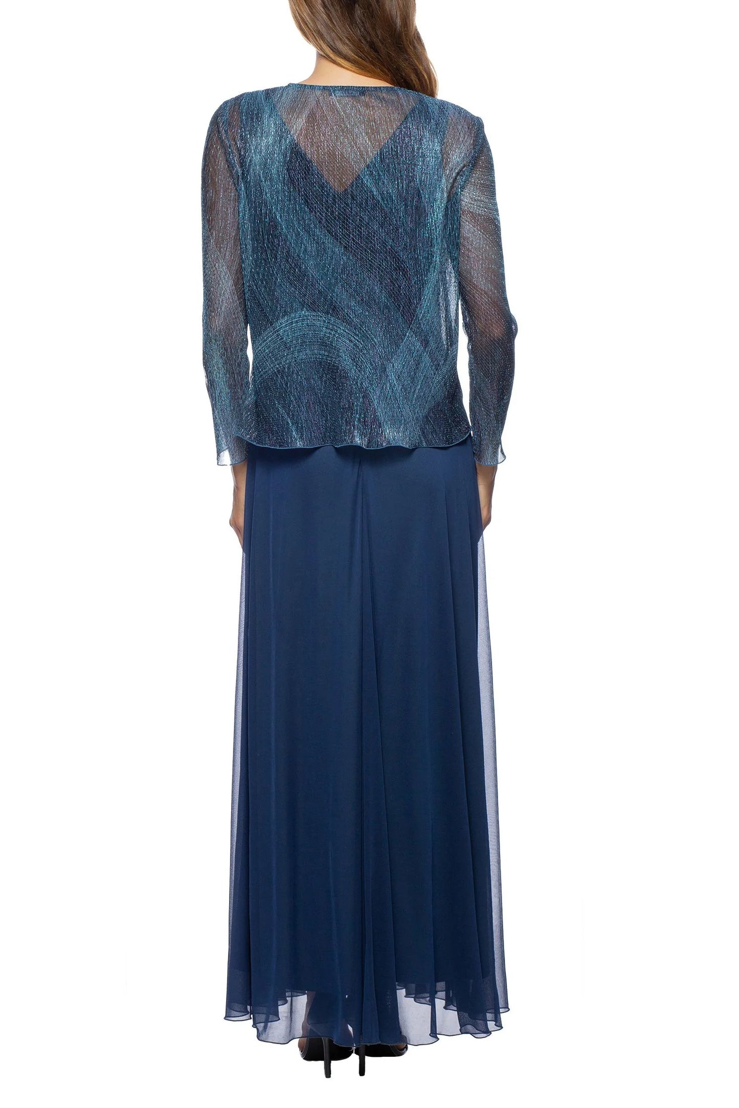 Neck Popover Zipper Back Metallic Top Chiffon Mother of the Bride Dresses with