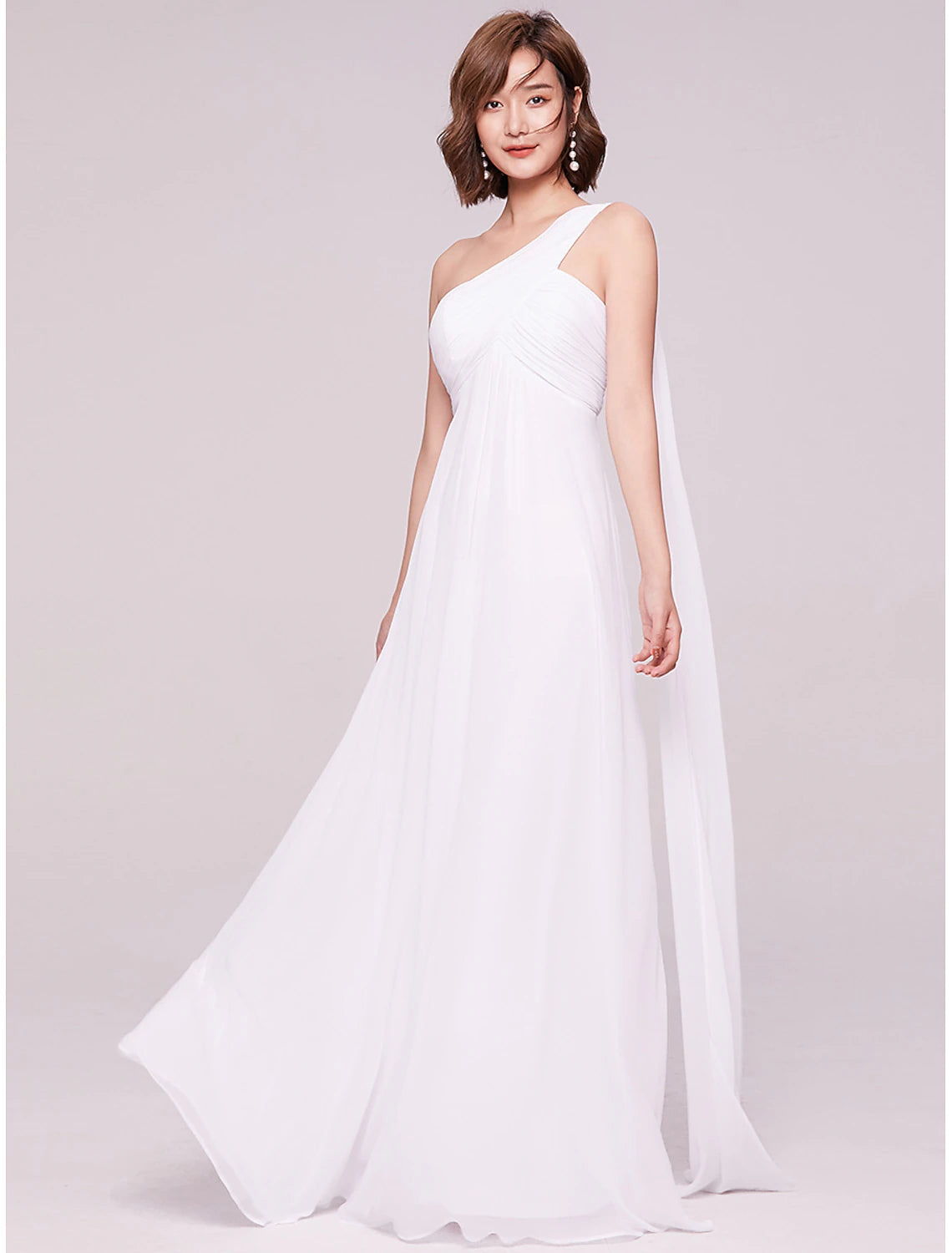 A-line generous and dignified evening dress imperial wedding formal banquet for guests and floor length sleeveless one shoulder bridesmaid dress chiffon open strap pleats