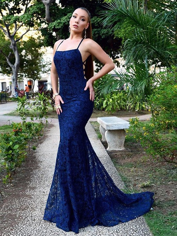 Mermaid shaped lace ruffled Italian spaghetti strap sleeveless brushed train skirt