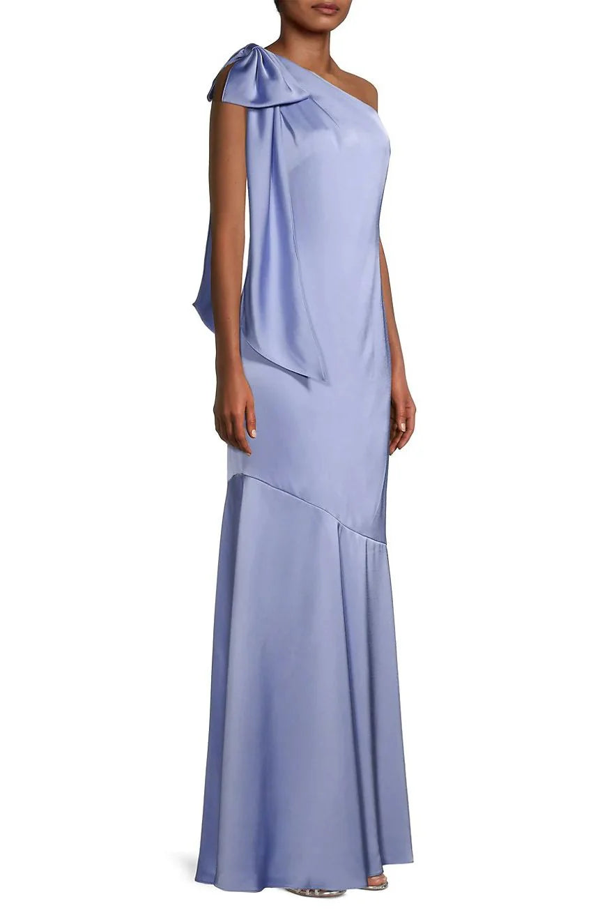 Aidan Mattox One Shoulder Sleeveless Bow Detail Back Zipper Bias Cut Prom Dresses