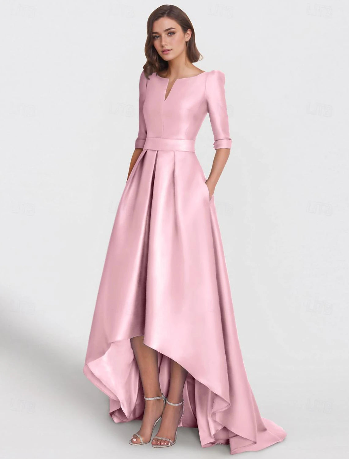 A-line Cocktail Party Dress Elegant Dress and Floor Dress Formal Summer Tea Length 3/4 Long Sleeve One Shoulder Ribbon Bow