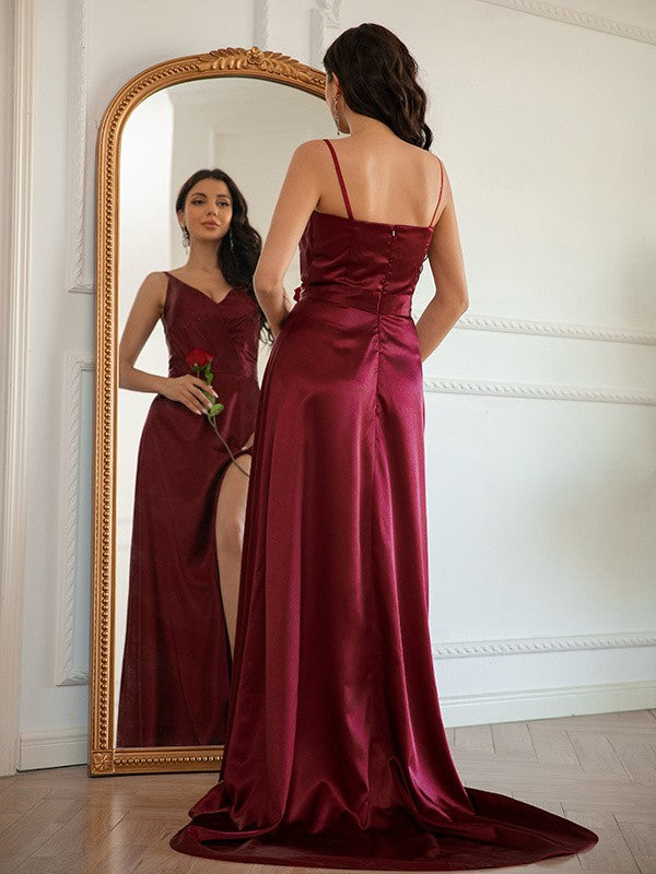 A-line skirt princess silk satin V-neck sleeveless sexy strapless skirt