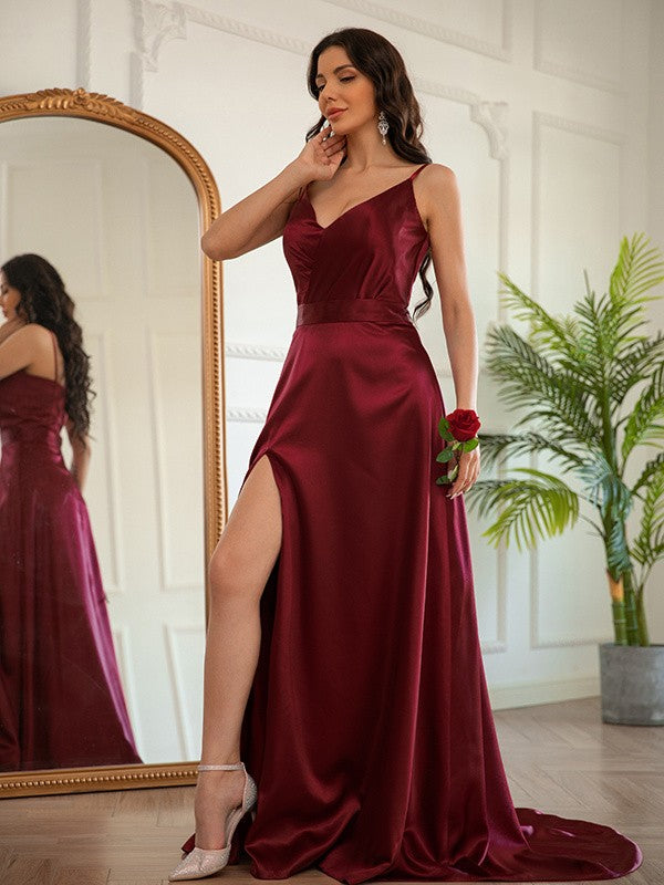 A-line skirt princess silk satin V-neck sleeveless sexy strapless skirt