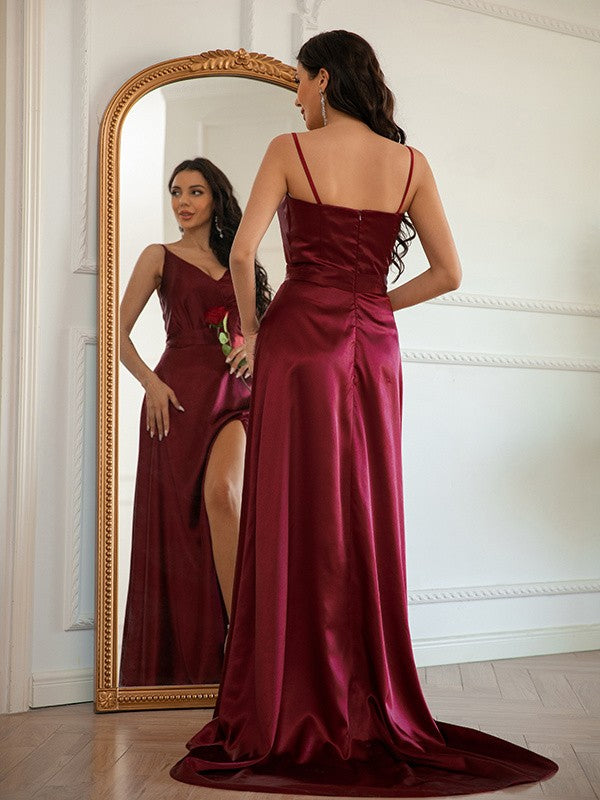 A-line skirt princess silk satin V-neck sleeveless sexy strapless skirt