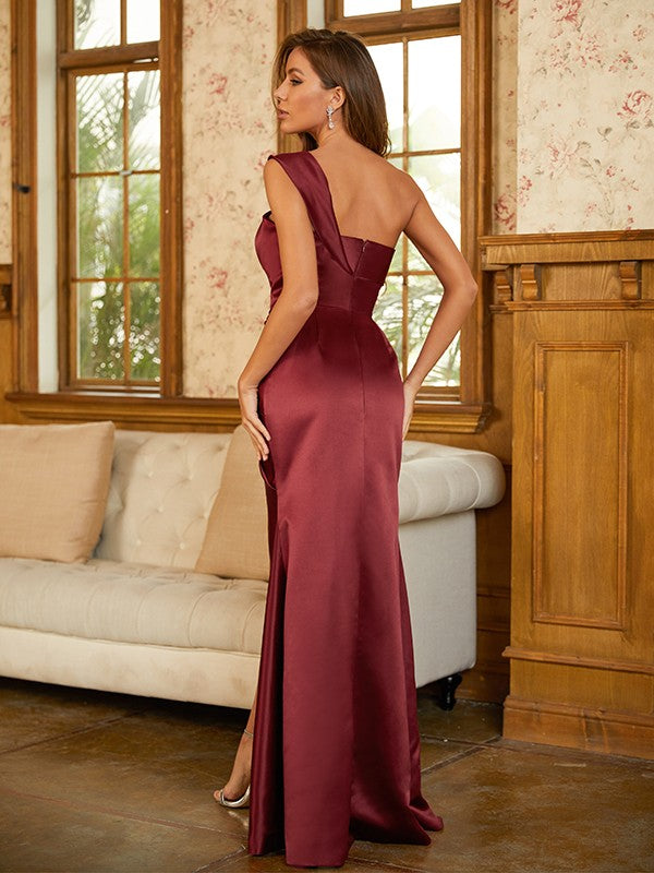 Skirt stand up collar elastic woven satin pleated single shoulder sleeveless ground length skirt