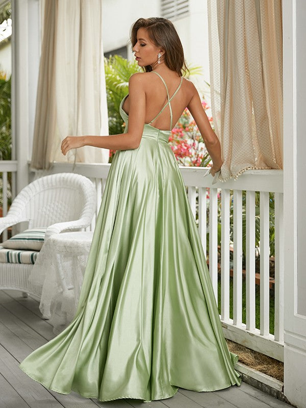 A-line princess style silk ruffle edge thin shoulder strap sleeveless large hem floral skirt dress