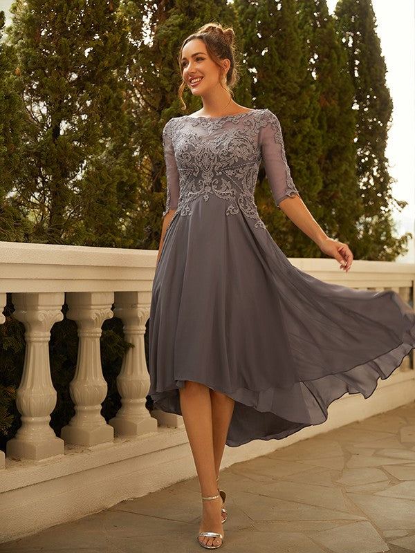 A-line Elegant Princess Wind and Snow Spinning Applique Half Sleeves Asymmetric Dress