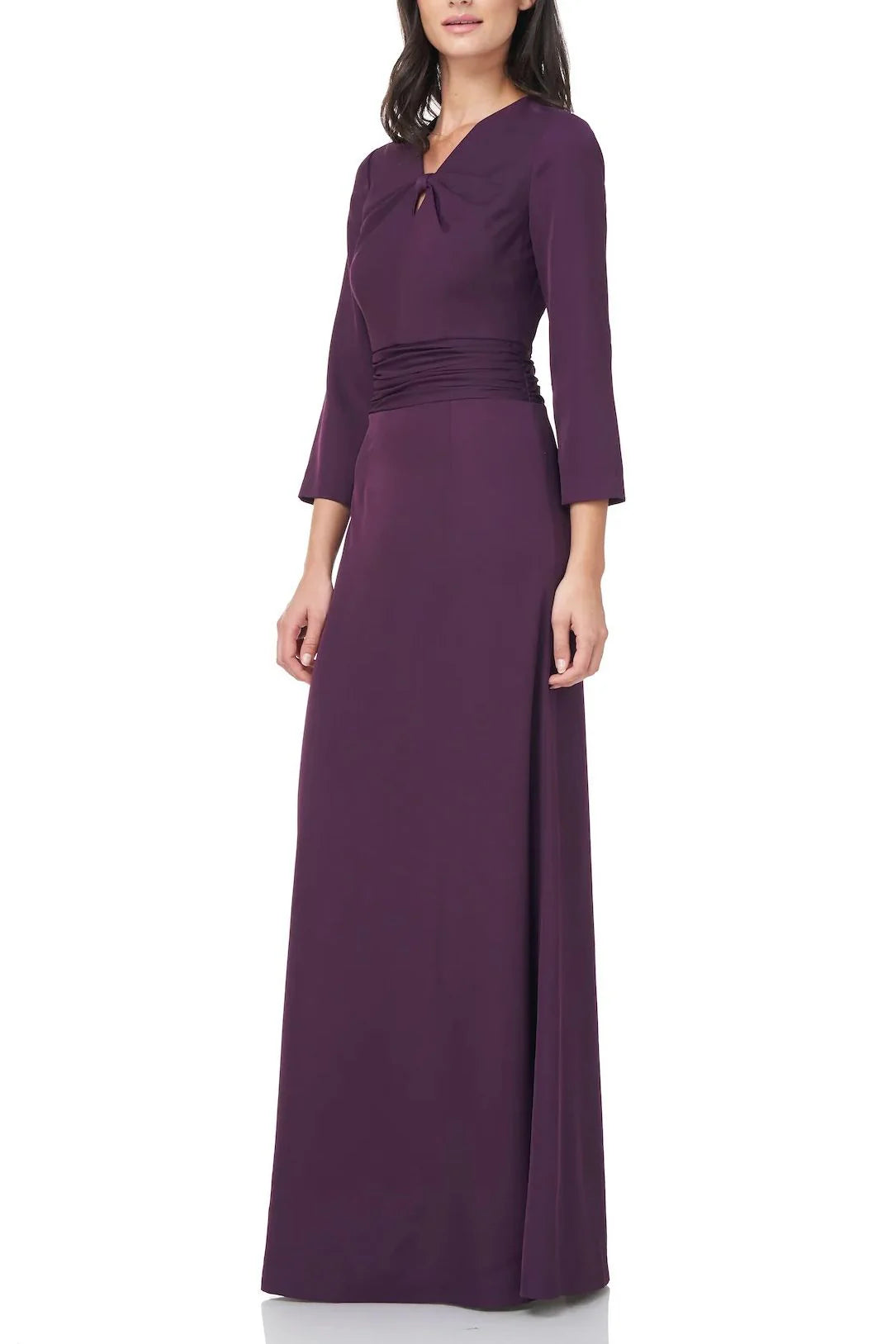 Collections V-Neck 3/4 Sleeve Twist Front Solid Stretch Crepe Mother of the Bride Dresses