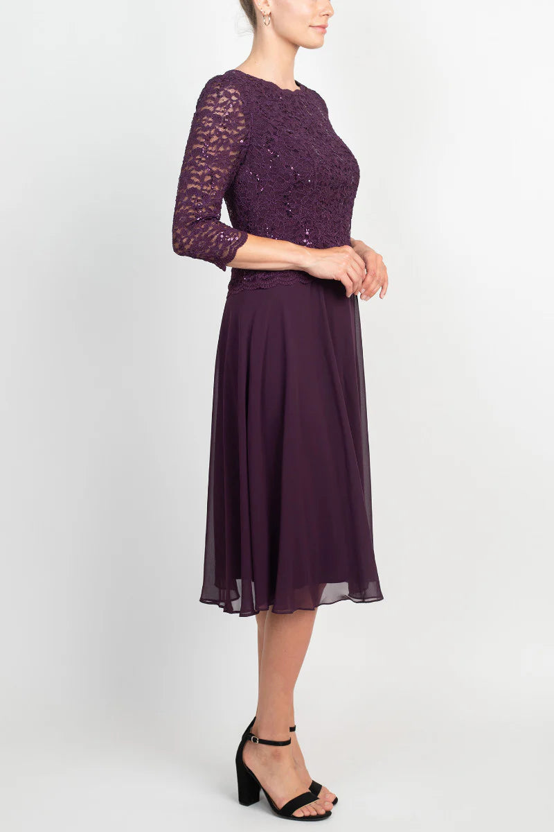 Jewel Neck 3/4 Sleeve Embellished Lace Bodice Zipper Back Solid Lace & Chiffon Mother of the Bride Dresses