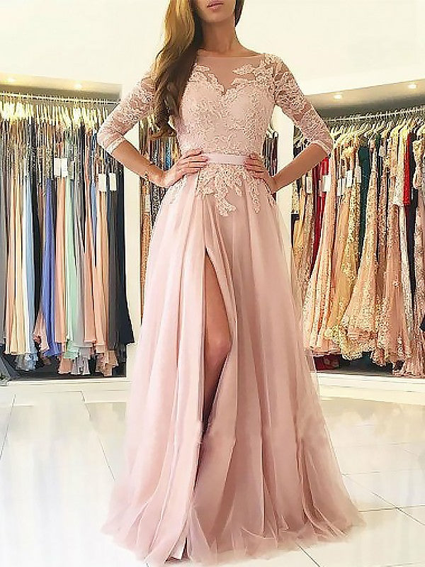 A-line Princess Beto Bra Applique Tulle Dress