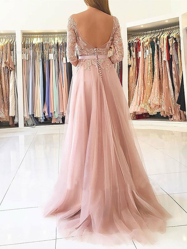 A-line Princess Beto Bra Applique Tulle Dress