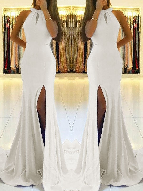 Halter Sleeveless Brush with Folded Elastic Crepe Dress