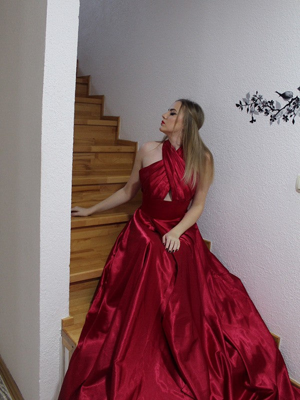 A-line skirt sweet princess silk satin ruffled edge half sleeved strapless skirt