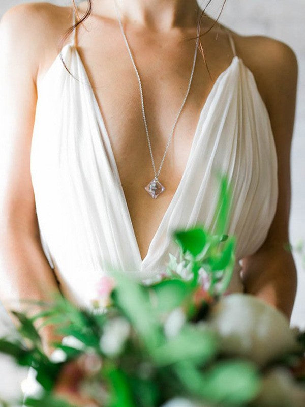 A-line Princess Chiffon Sleeveless Ruffle Edge Italian Noodle Strap Brush Train Wedding Dress