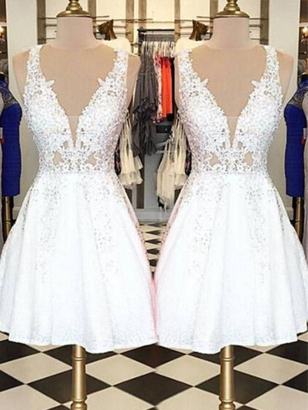 A-line Elegant Princess Sleeveless Beto Lace Applique Short Dress