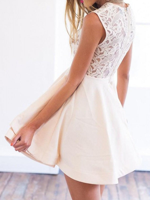 A-line Princess Elastic Crepe Scope Applique Sleeveless Mini Dress