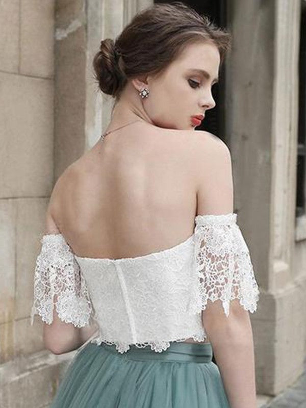 A-line Sweet Princess Lace Sweetheart Tulle Sleeveless Tea Long Two Piece Dress