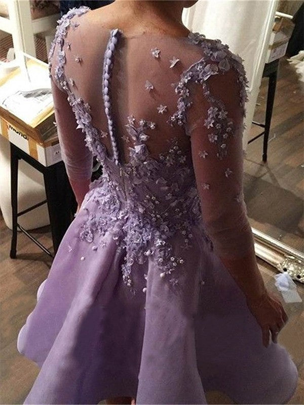 A-line V-neck short organic lilac back to school dress