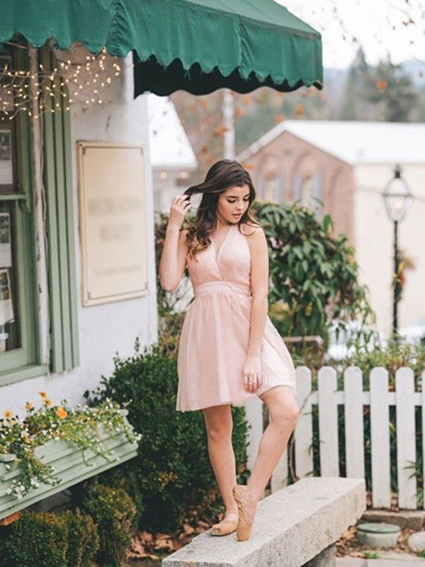 A-line princess ruffled Halter sheer sleeveless short dress