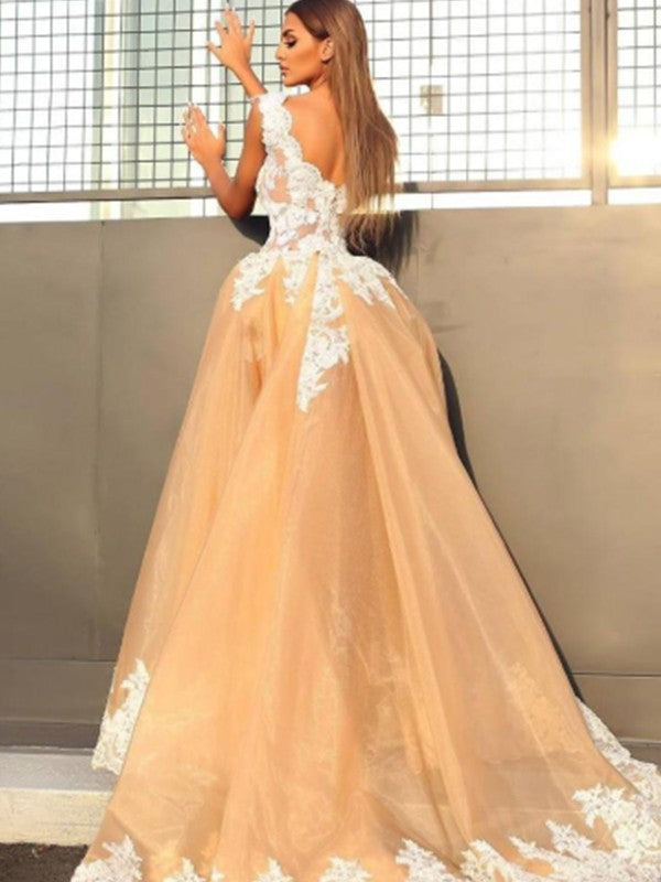 A-line elegant princess sleeveless V-neck strapless Organza dress