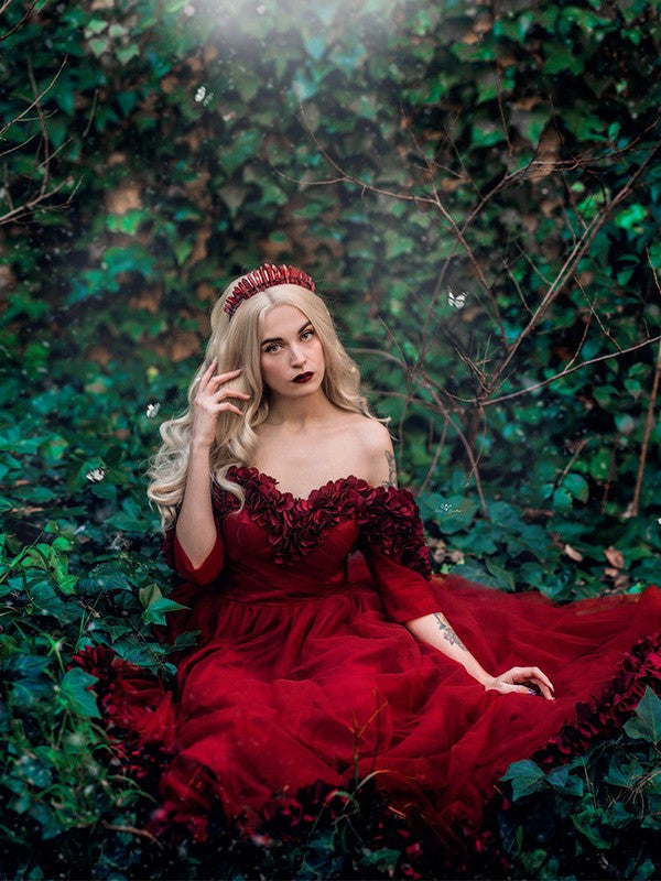 A-line Princess Tulle Handmade Flower Sexy Off Shoulder Dress