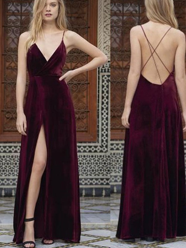 A-line Sweet Princess Italian Noodle Strap Sleeveless Floor Sweeping Ruffle Edge Velvet Dress