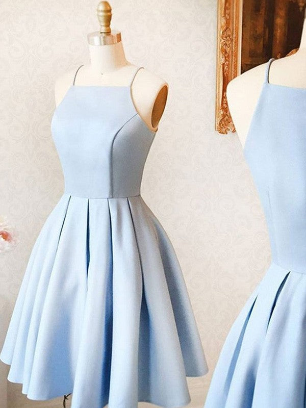 A-line Princess Elastic Crepe Ruffled Italian Noodle Strap Sleeveless Mini Homecoming Ball Dress