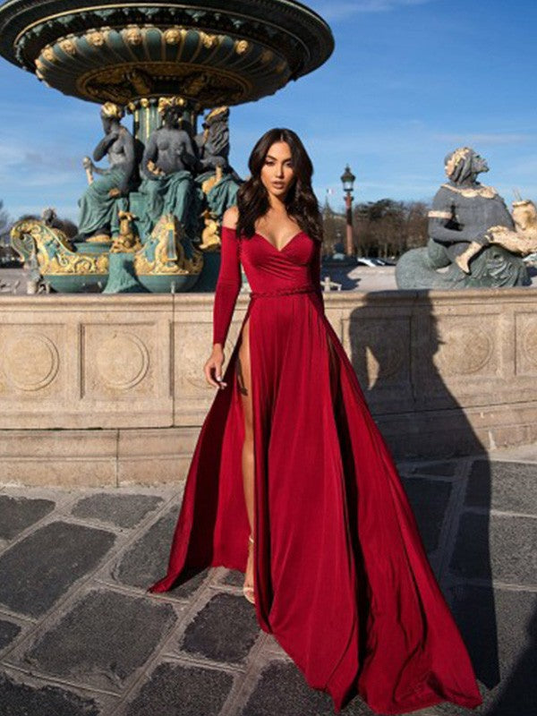 Princess skirt sexy off the shoulder long sleeved sweeping/comb shaped skirt hem spandex dress
