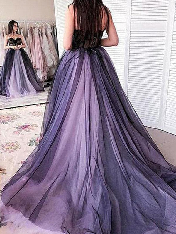 A-line Sexy Noble Princess Tulle Applique Sleeveless Palace Dress