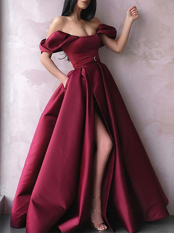 A-line high-end color princess shoulder strap satin sexy off shoulder satin sleeveless evening formal dress