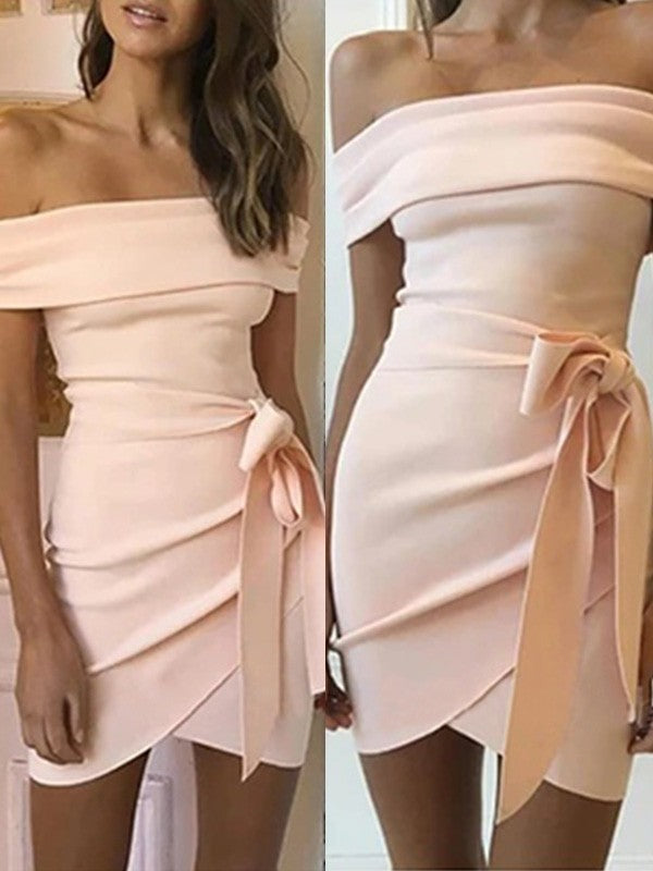 Off shoulder elastic Crepe sleeveless short/mini homecoming dance dress