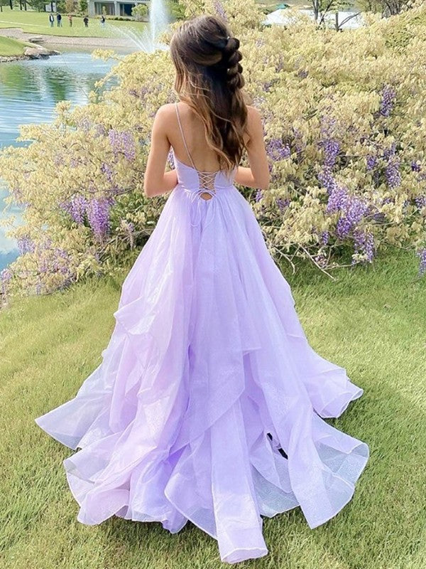 A-line skirt sweet princess ruffled V-neck sleeveless strapless dress