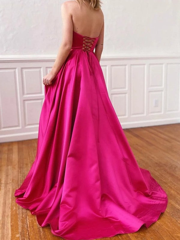 A-line elegant princess satin ruffled edge sleeveless party strapless dress