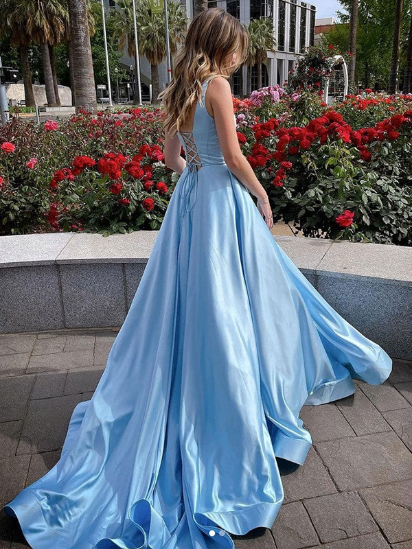A-line Elegant Princess Satin Ruffle Edge Backband Sleeveless Palace Dress